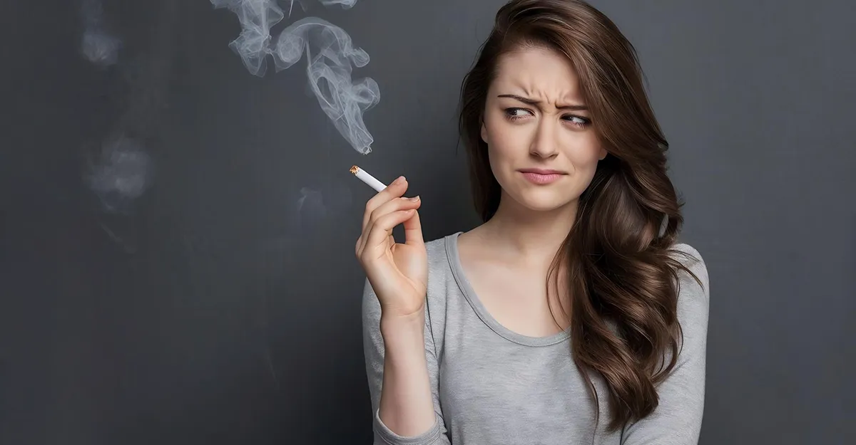 Woman smoking and worried
