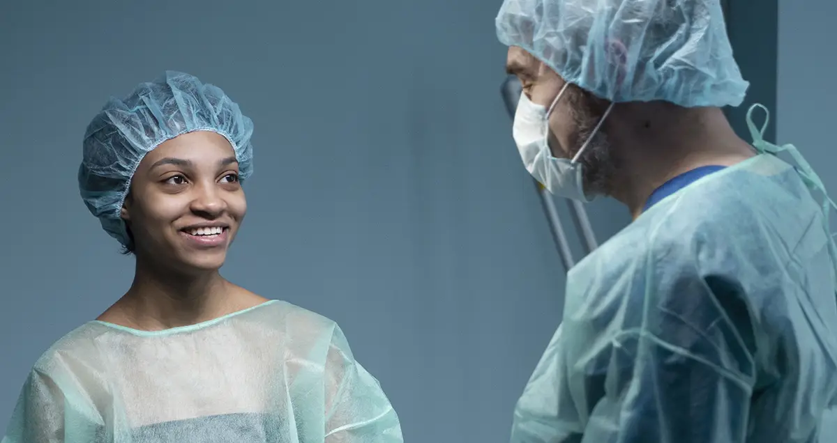 surgical intervention for hyperhidrosis, doctor talking to woman before surgery